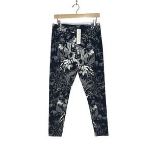 NWT Soft Surroundings Black Gray‎ Floral Pull on Ankle Pants / Leggings Size M